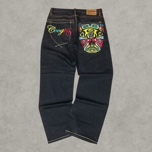 Coogi Jeans Mens 34x34 Black Y2K Baggy Wide Leg Embroidered Grunge Hip Hop 2000s